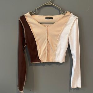 shein long sleeve crop top, inside out look. size small